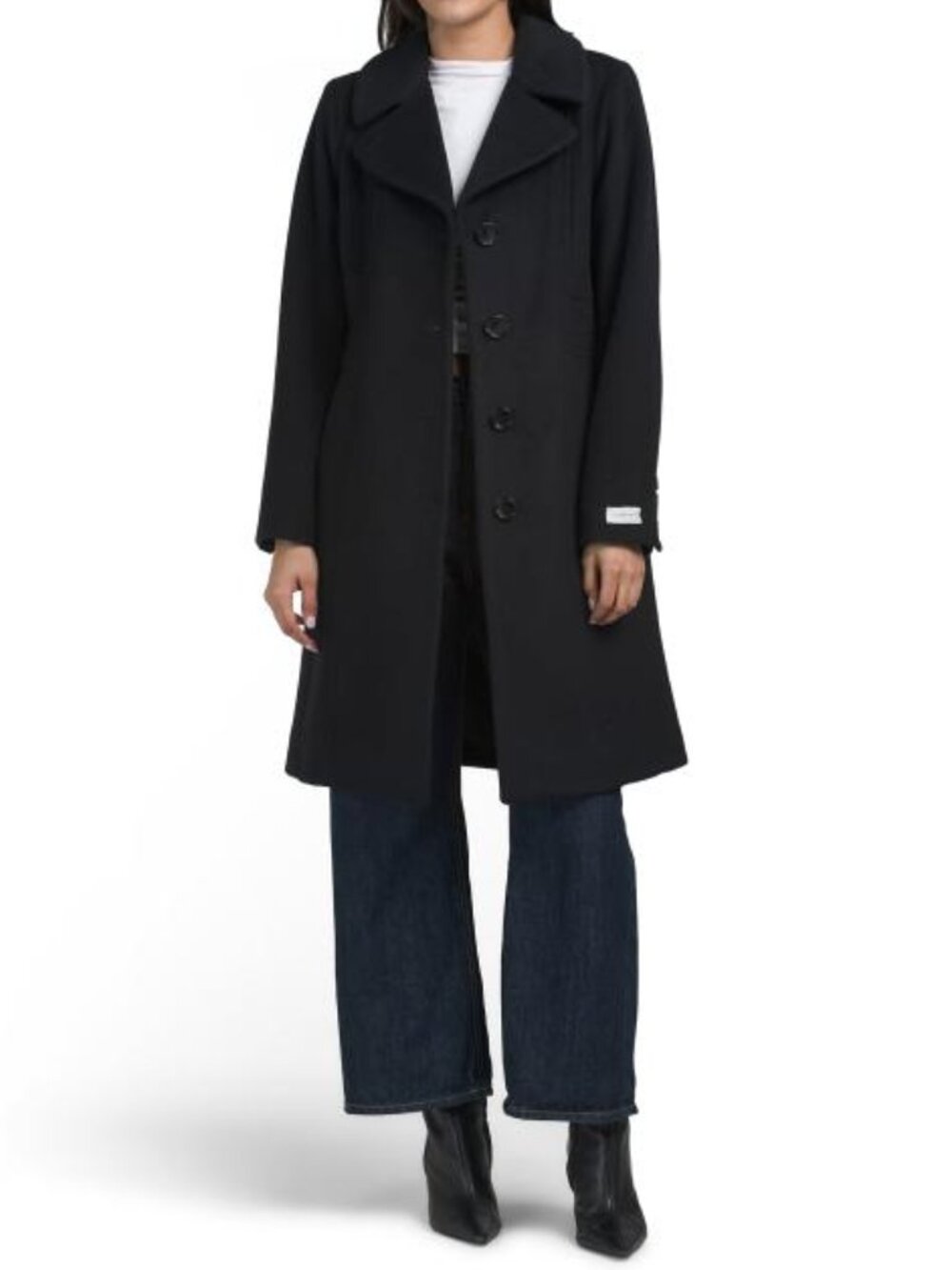 ANNE KLEIN Wool Blend Notch Collar Walker Coat